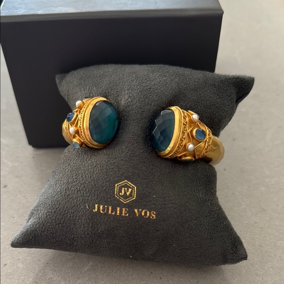Julie Vos Gold Bracelet with Teal and Pearl Accents